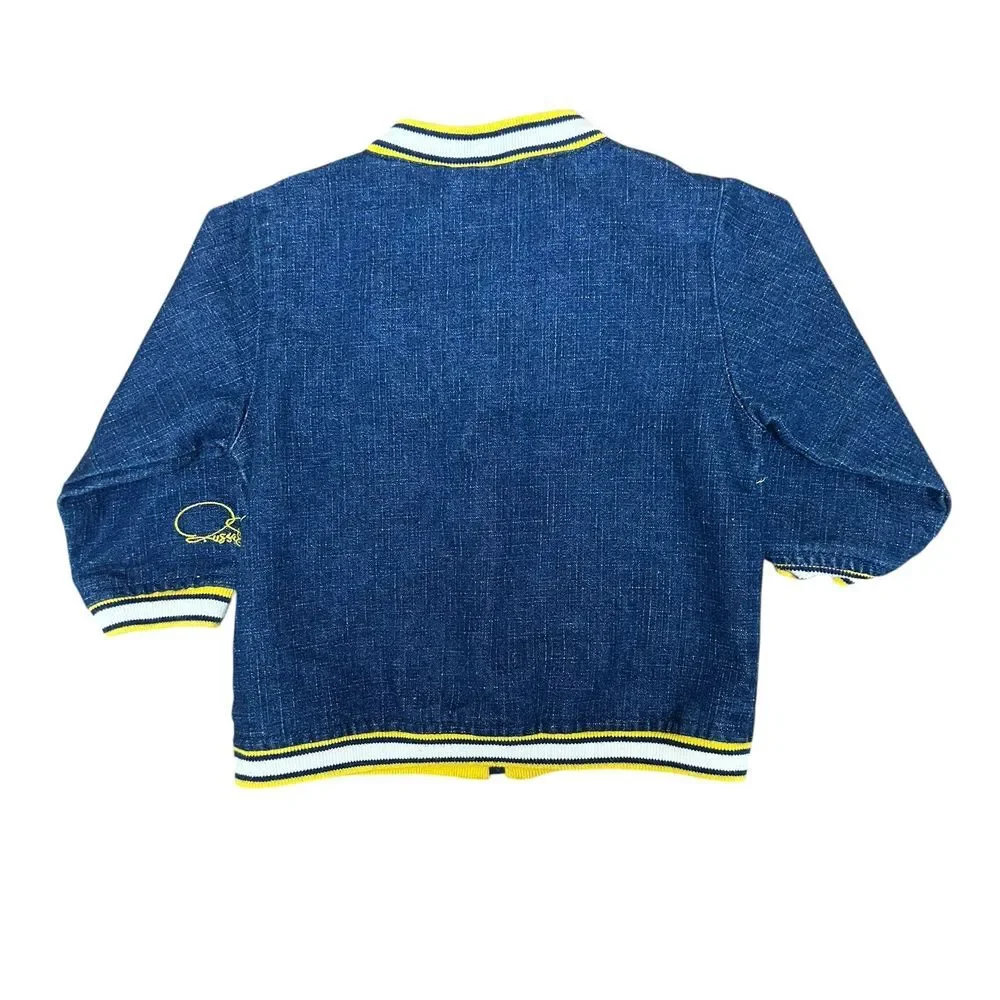 Phat Farm Boys Denim Jacket Size 6-9m‎ Blue Yellow Zip Logo Pockets